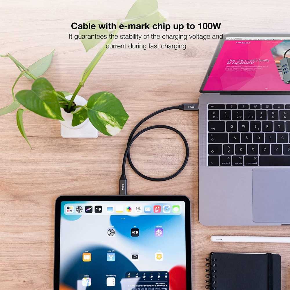 NANOCABLE Cable USB 3.2 Gen2x2 USB-C/M-USB-C/M, Negro, 0.5 m, 20Gbps 5A/100W 4K/60Hz