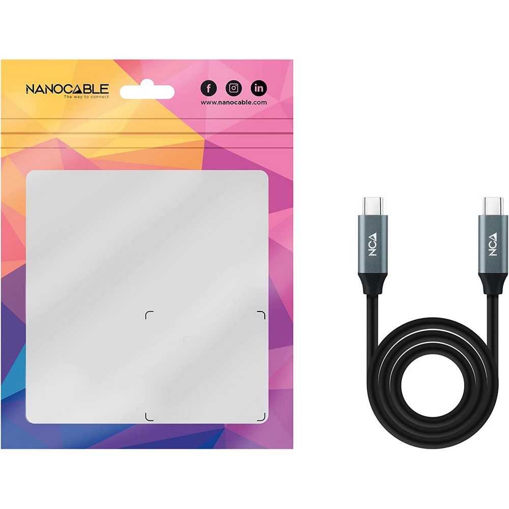 NANOCABLE Cable USB 3.2 Gen2x2 USB-C/M-USB-C/M, Negro, 0.5 m, 20Gbps 5A/100W 4K/60Hz