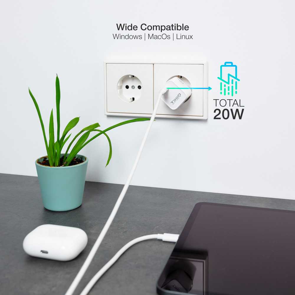 Adaptador de Recarga de Batería - Puerto USB Tipo C para Teléfonos Móviles Tablets Smartphones Blanco
