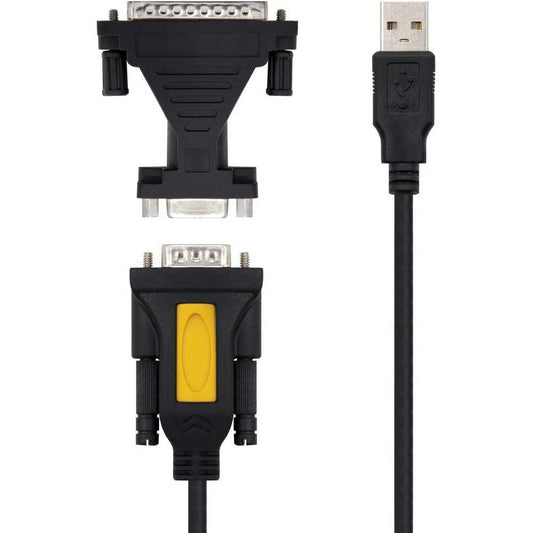 NANOCABLE Conversor USB a Serie para Impresora, Tipo A/M-RS232 DB9/M DB25/M, Macho-Macho, Negro, 1.8mts
