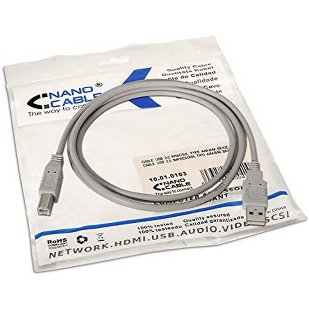 NANOCABLE Cable Usb 2.0 para Impresora, Tipo A/M-B/M, Macho-Macho, Beige, 3Mts
