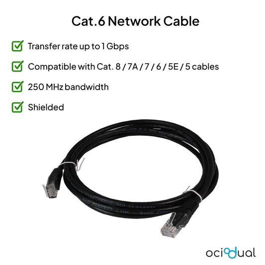 Cable Ethernet Cat.6 de 1m Cable de Red UTP AWG24 Negro 1Gbps 250MHz con Conector RJ45, Compatible con PC PS5 PS4