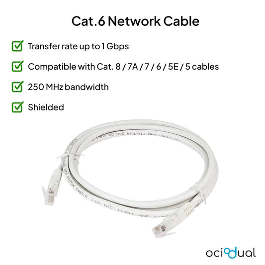 Cable Ethernet Cat.6 de 1m Cable de Red UTP AWG24 Blanco 1Gbps 250MHz con Conector RJ45, Compatible con PC PS5 PS4