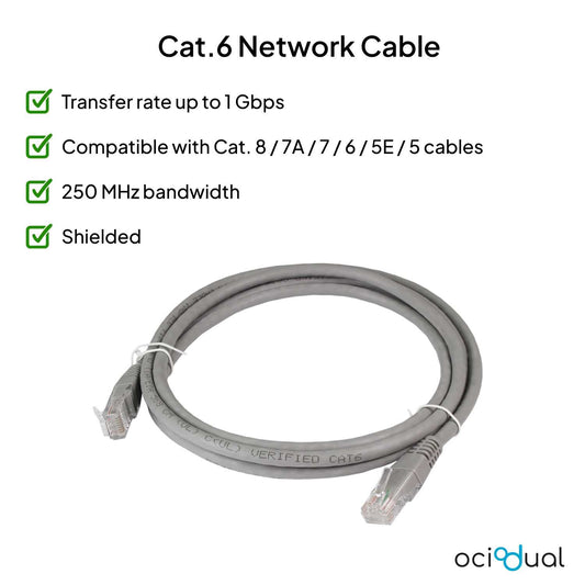 Cable Ethernet Cat.6 de 1m Cable de Red UTP AWG24 Gris 1Gbps 250MHz con Conector RJ45, Compatible con PC PS5 PS4