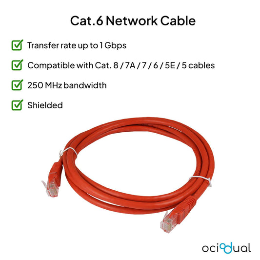 Cable Ethernet Cat.6 de 1m Cable de Red UTP AWG24 Rojo 1Gbps 250MHz con Conector RJ45, Compatible con PC PS5 PS4