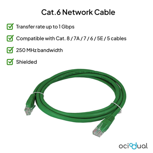 Cable Ethernet Cat.6 de 1m Cable de Red UTP AWG24 Verde 1Gbps 250MHz con Conector RJ45, Compatible con PC PS5 PS4