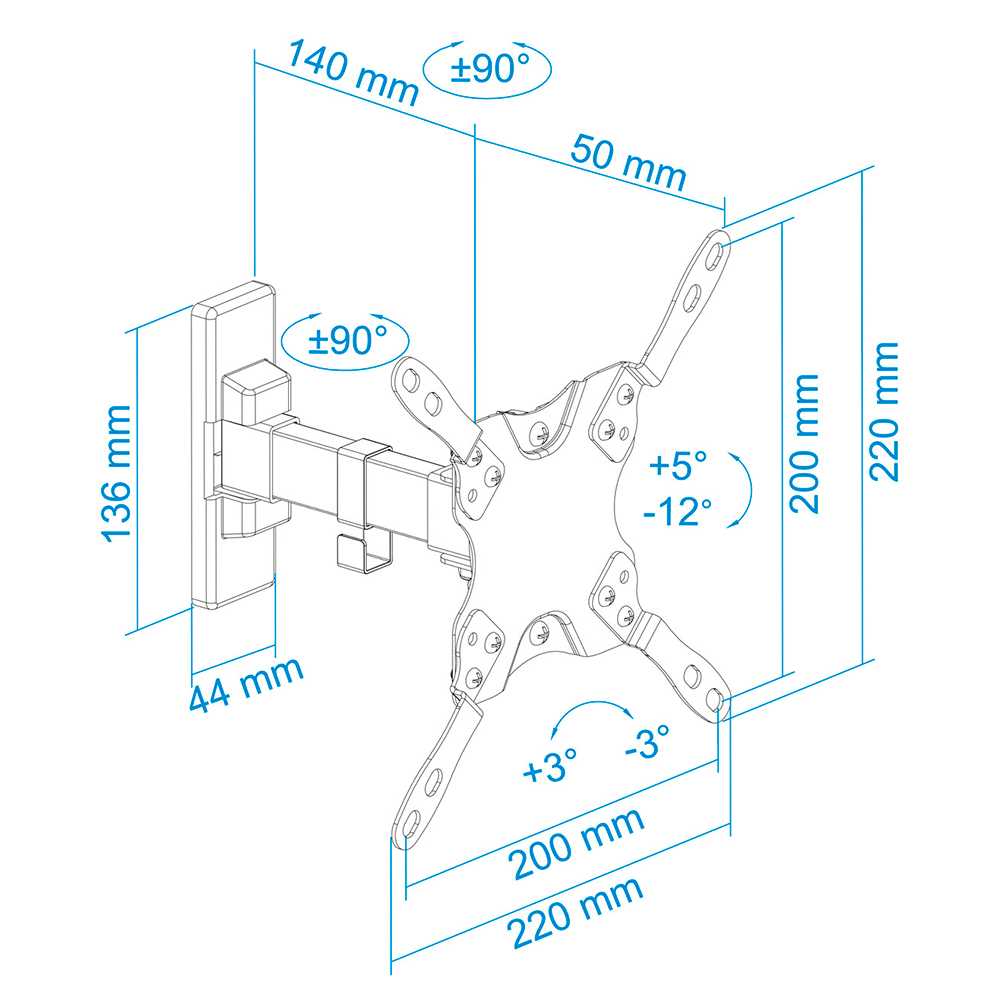 TooQ LP2042TNL-B Soporte Inclinable Giratorio de Pared para Monitor/TV/LED de 13 a 42 Pulgadas Inclinación Ajustable