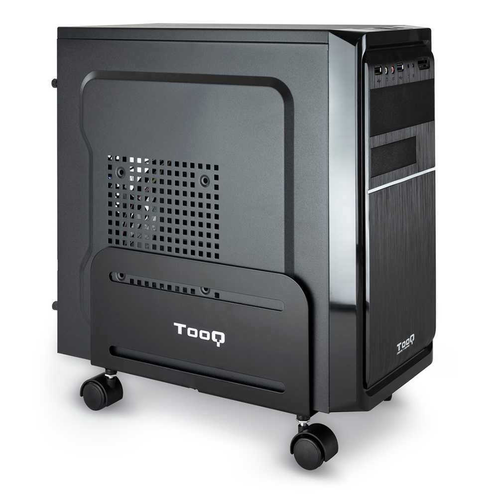 Tooq UMCS0004-B Soporte de Suelo con 4 Ruedas Giratorias para Torre Ordenador PC CPU Metálico Negro Base Regulable