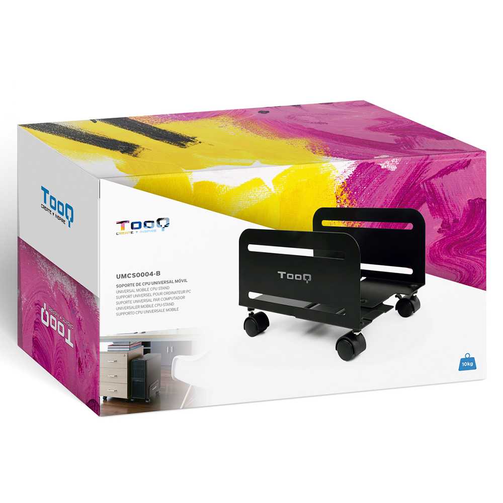 Tooq UMCS0004-B Soporte de Suelo con 4 Ruedas Giratorias para Torre Ordenador PC CPU Metálico Negro Base Regulable
