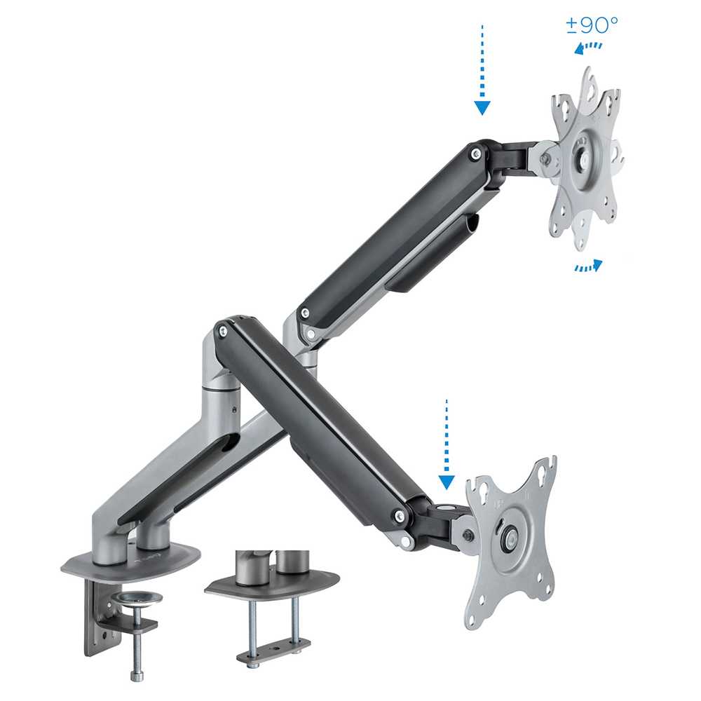 TOOQ DB4132TNR-G - Soporte de Mesa Giratorio e Inclinable para Pantallas de 17-32in Pulgadas, 2 Brazos, Regulable Color Gris