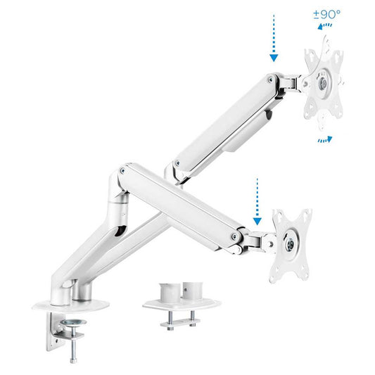 TOOQ DB4132TNR-W - Soporte de Mesa Giratorio e Inclinable para Pantallas de 17-32 Pulgadas, 2 Brazos, Regulable Color Blanco