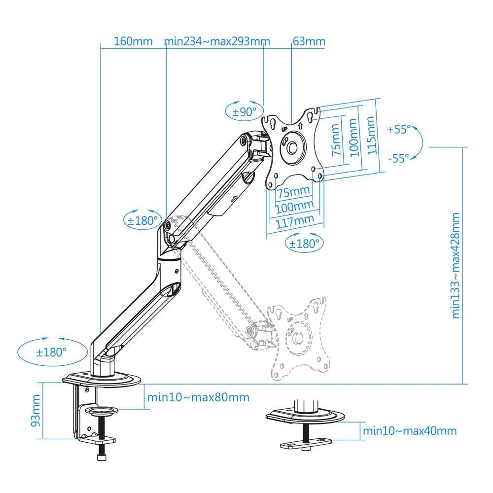 DB4032TNR-G TOOQ - Soporte de Mesa Giratorio e Inclinable para Pantallas de 17-32 Pulgadas, 1 Brazo, Ajustable, Color Gris