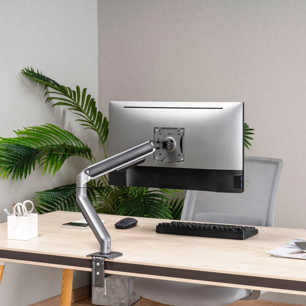 DB4032TNR-G TOOQ - Soporte de Mesa Giratorio e Inclinable para Pantallas de 17-32 Pulgadas, 1 Brazo, Ajustable, Color Gris