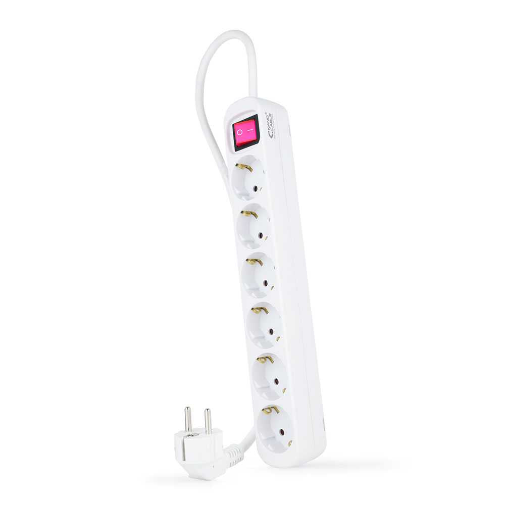 NANOCABLE Regleta de Enchufe con interruptor de 6 tomas, 250V color Blanco cable 1,4 m