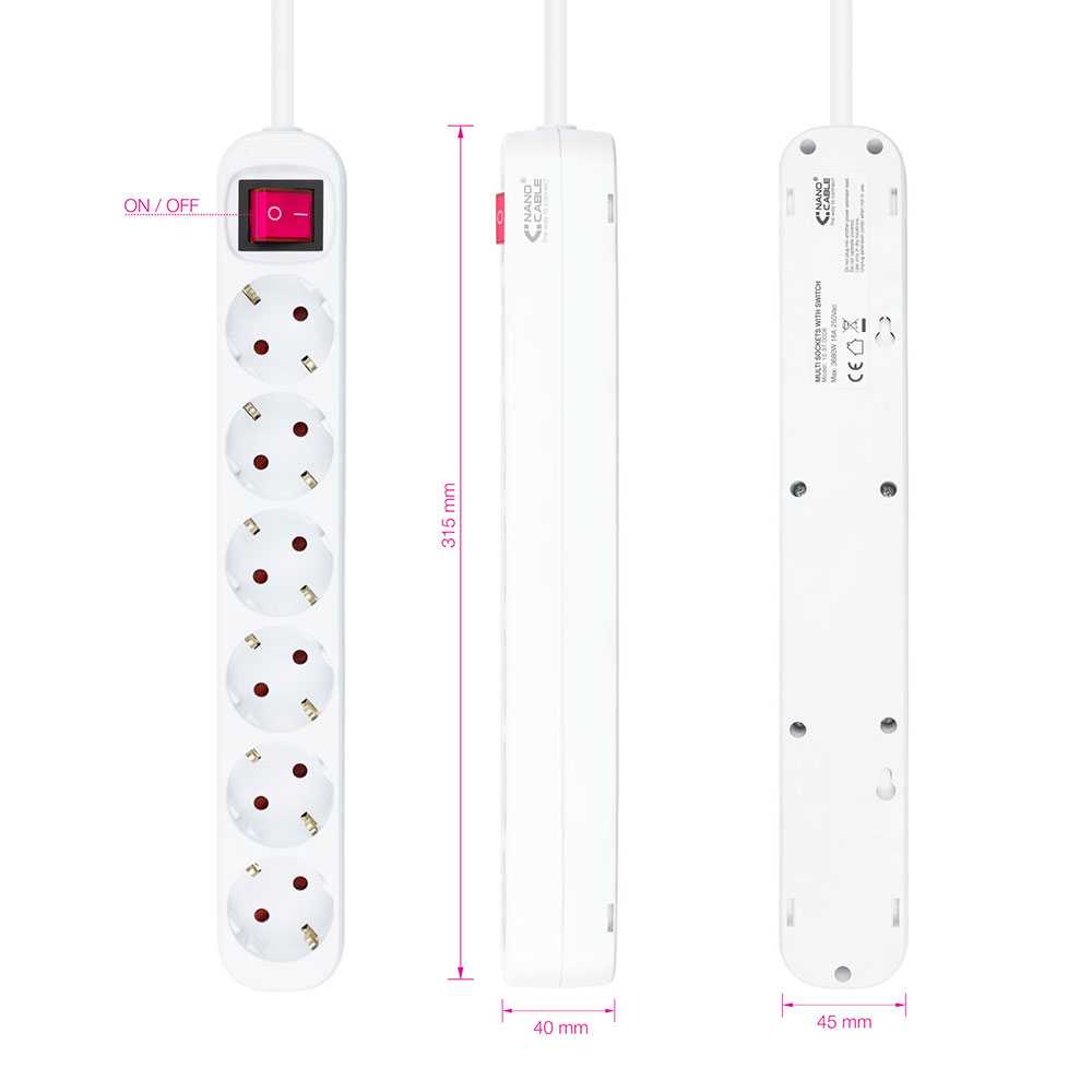 NANOCABLE Regleta de Enchufe con interruptor de 6 tomas, 250V color Blanco cable 1,4 m