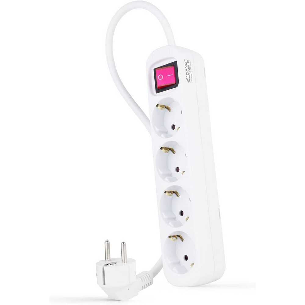 Nanocable Regleta de Enchufe con interruptor de 4 tomas, 250V color Blanco cable 1,4 m