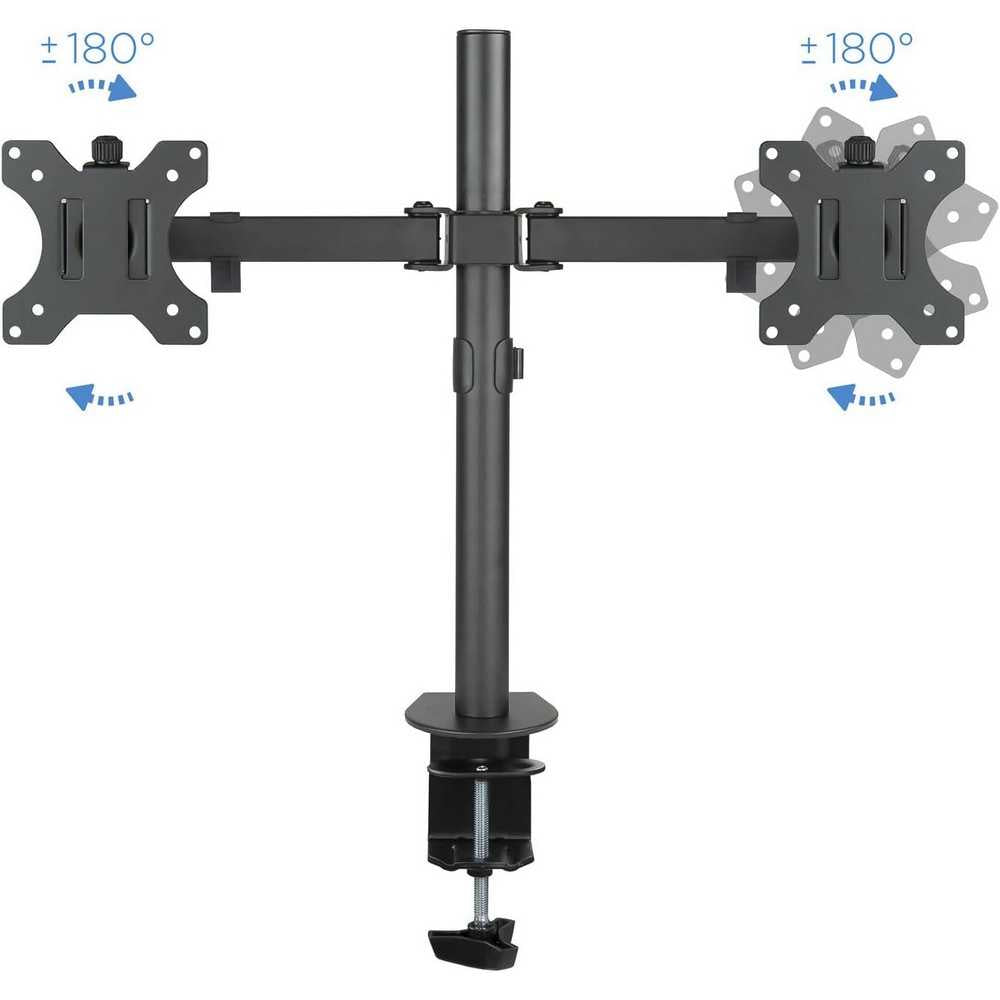 TooQ Soporte de mesa giratorio, inclinable para 2 monitor/TVs  (13'-32', 8kg por brazo) altura ajustable 443mm, inclinación +/-45º, giro 180º,VESA 75x75/100