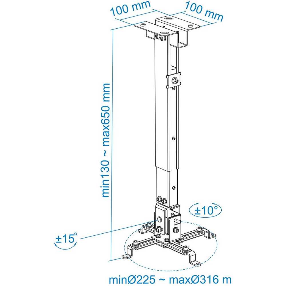 TooQ Soporte de Techo Regulable para Proyector (Hasta 20 kg de Peso)Color Negro