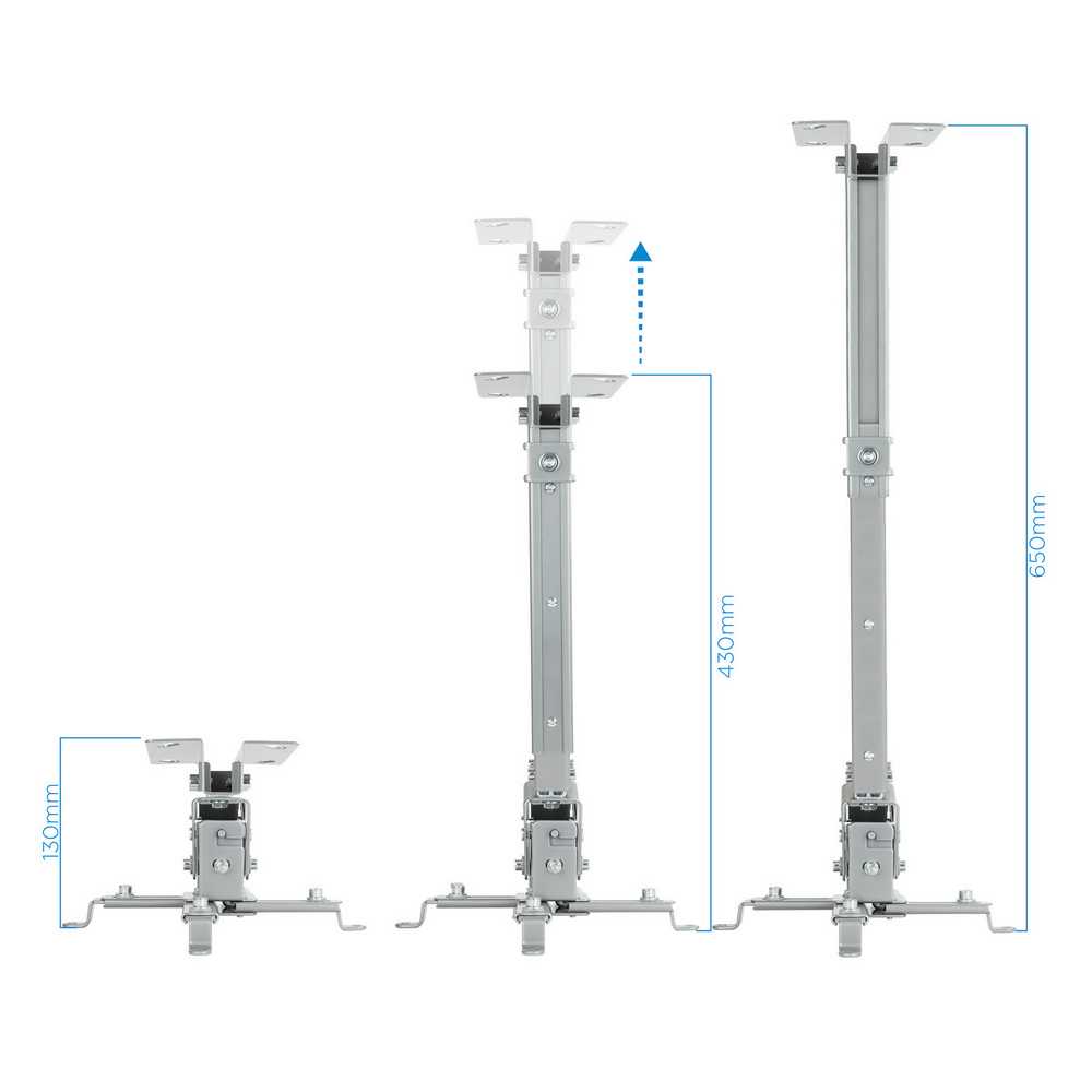 Soporte de Techo Inclinable para Proyector de hasta 20 Kg Ajustable entre 130 mm y 650 mm Color Plata