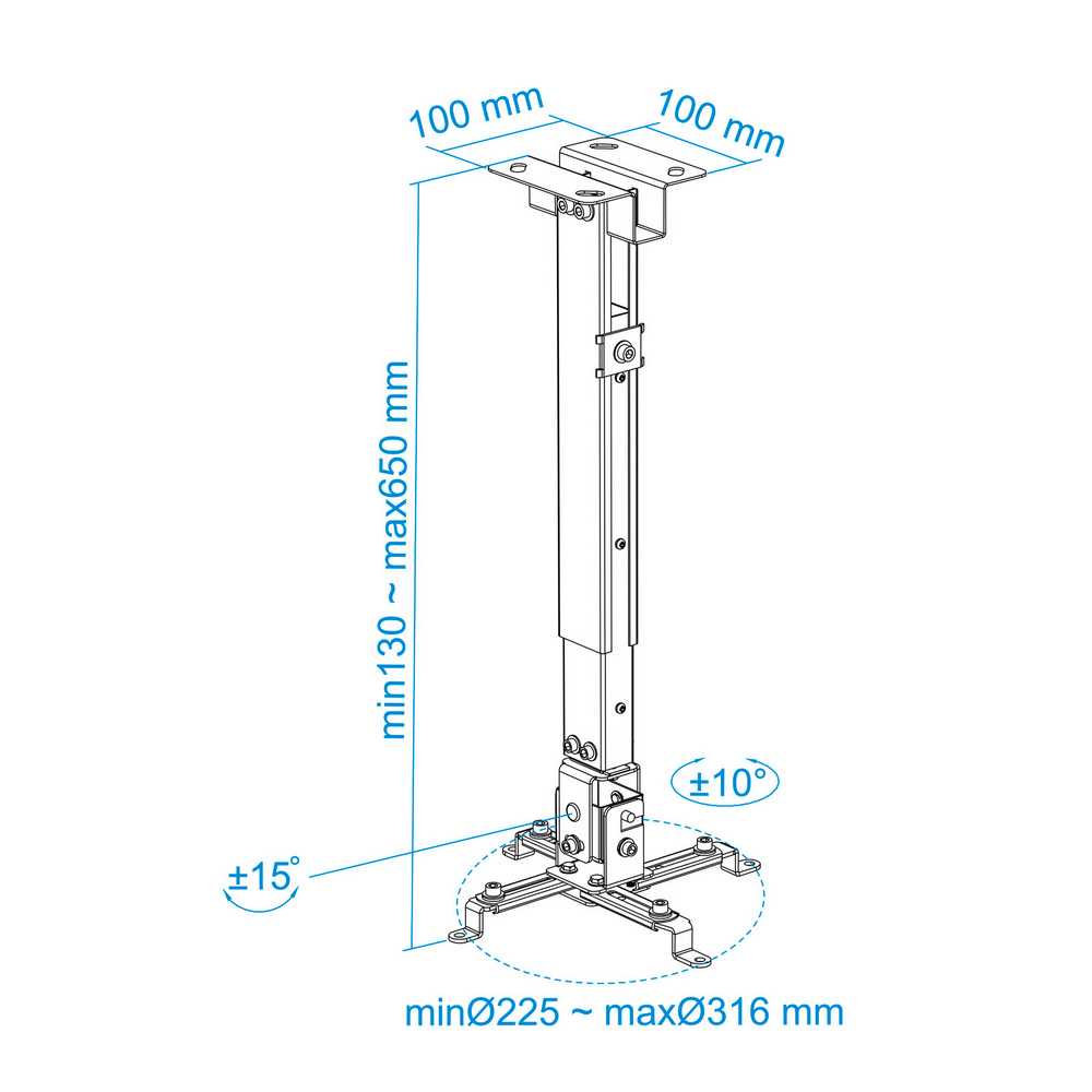 Soporte de Techo Inclinable para Proyector de hasta 20 Kg Ajustable entre 130 mm y 650 mm Color Plata