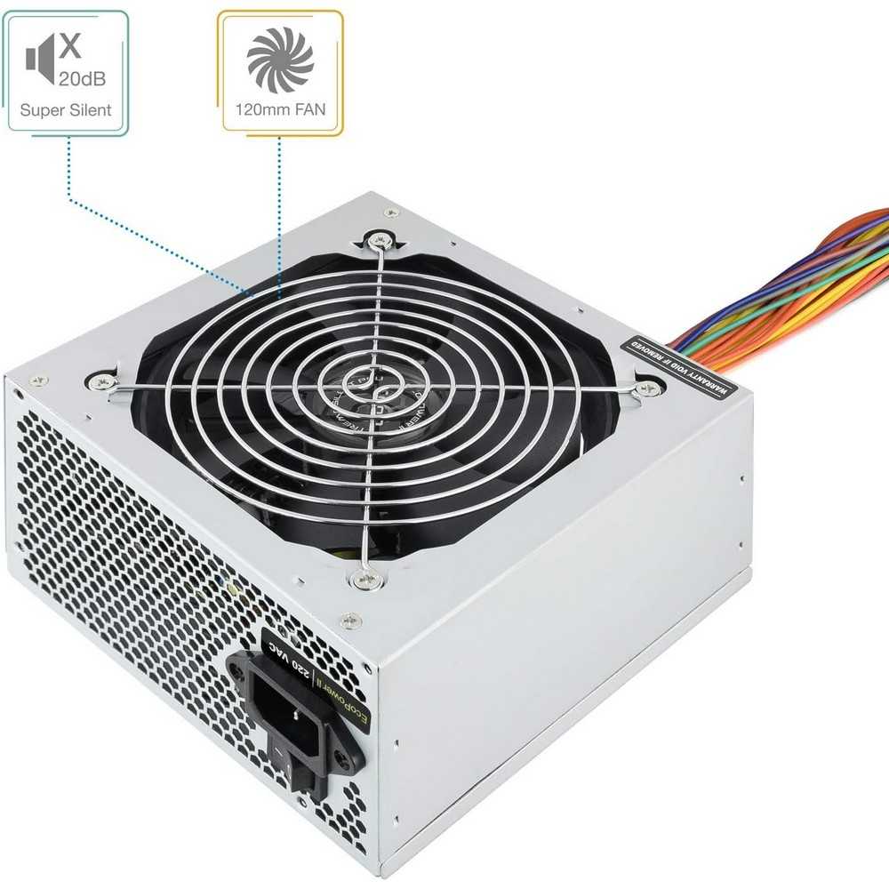 Fuente de Alimentación TooQ ATX 500W con PFC Pasivo, Ventilador silencioso de 120mm con control