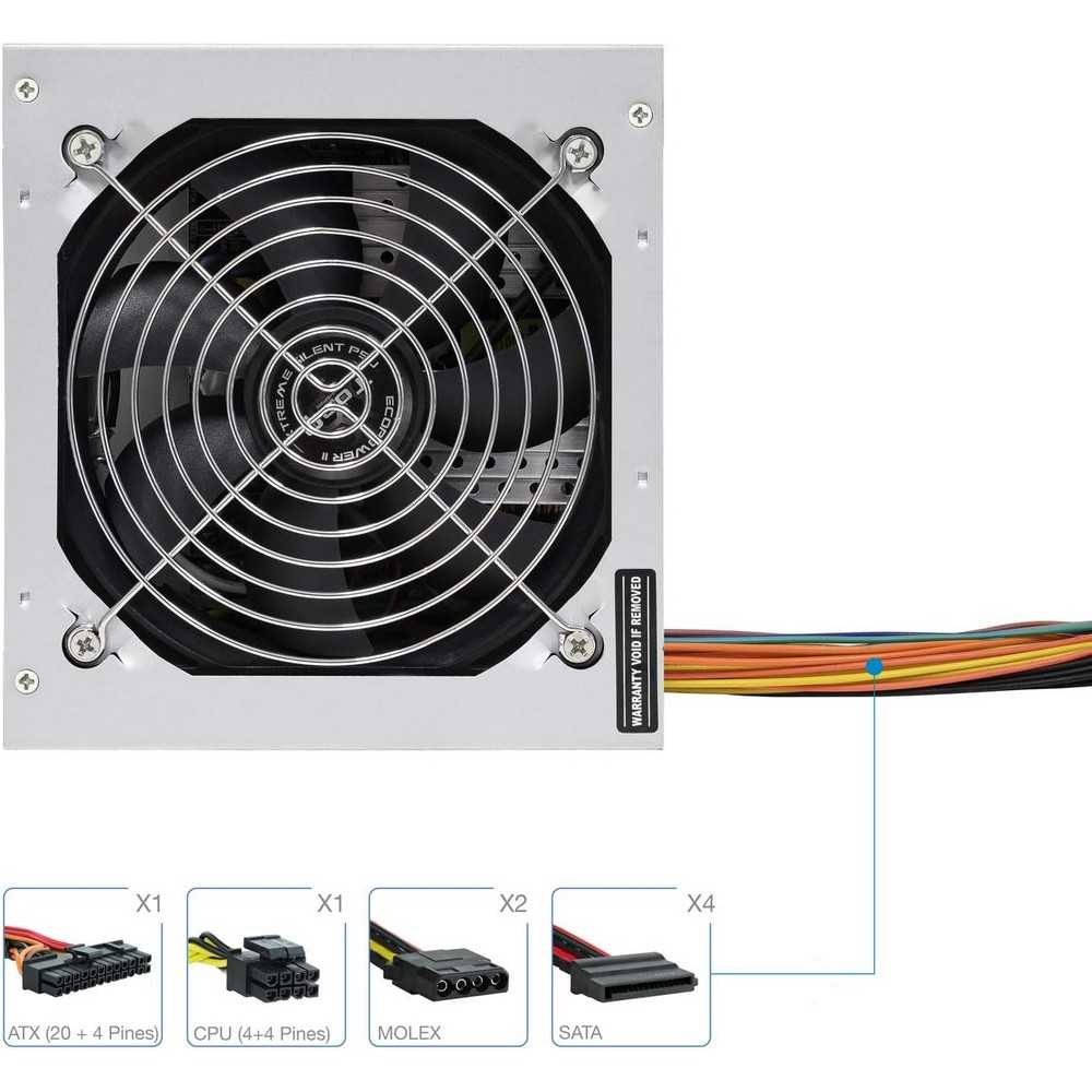 Fuente de Alimentación TooQ ATX 500W con PFC Pasivo, Ventilador silencioso de 120mm con control