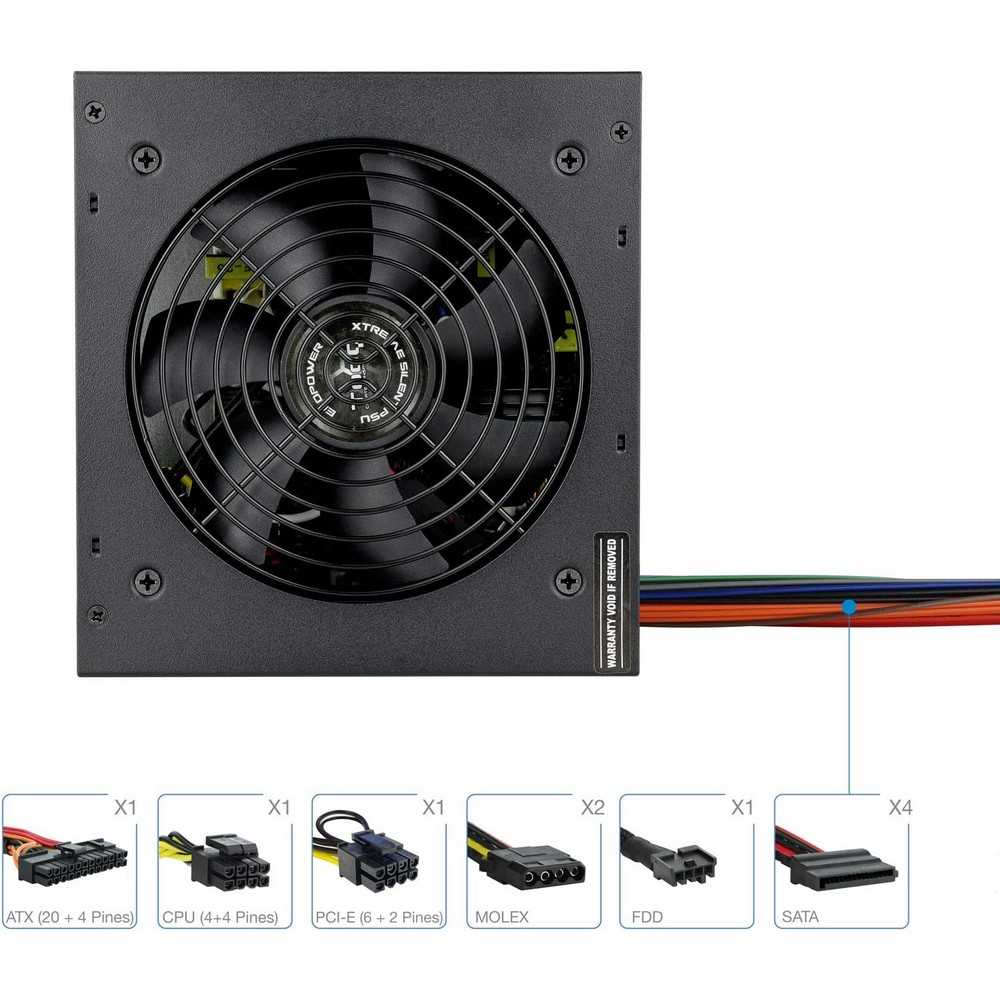 Fuente de Alimentación Ecopower II de 550W con PFC Pasivo, Ventilador silencioso de 120mm con control