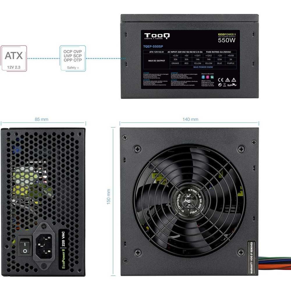 Fuente de Alimentación Ecopower II de 550W con PFC Pasivo, Ventilador silencioso de 120mm con control