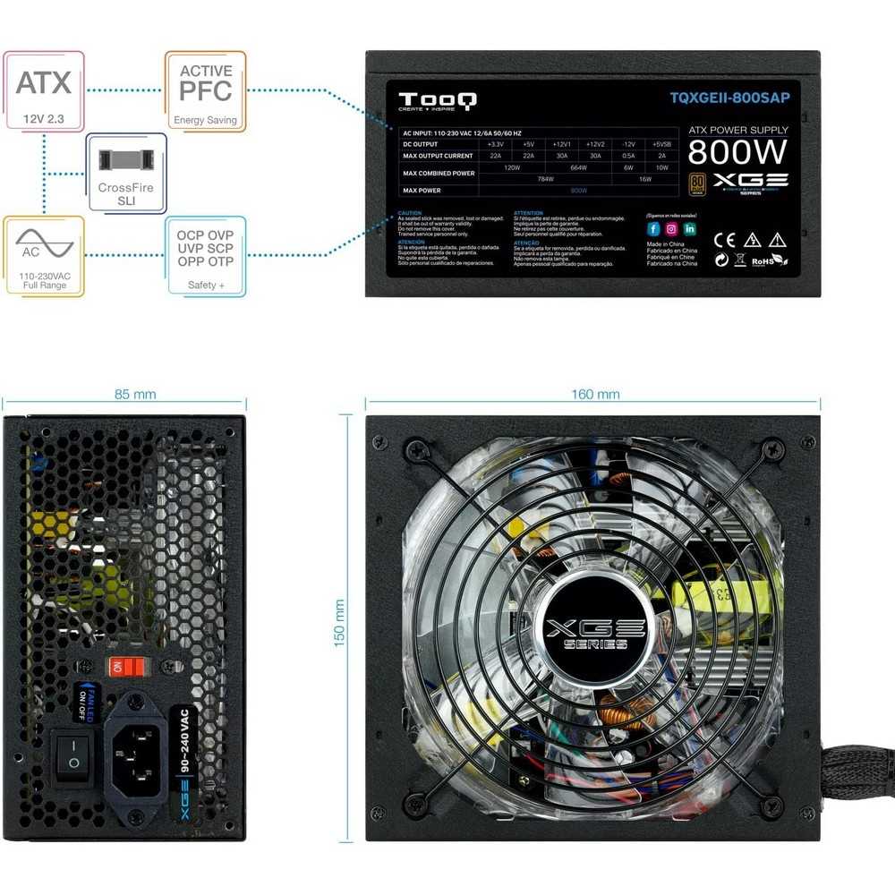 Fuente de alimentación Gaming (800W, PFC Activo, ATX 12V V2.31) Certificación 80 Plus Bronze, led