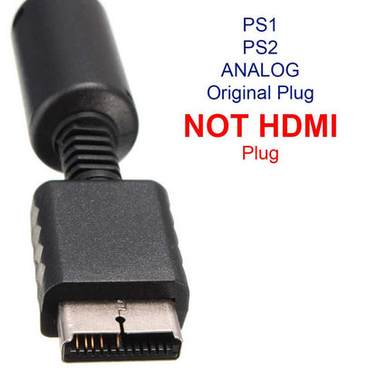 Cable de Repuesto AV TV Audio Video Compuesto 3 RCA Analógico 1.8 m Compatible con PS1 PSX PS2 PS3 Negro Imagen Sonido