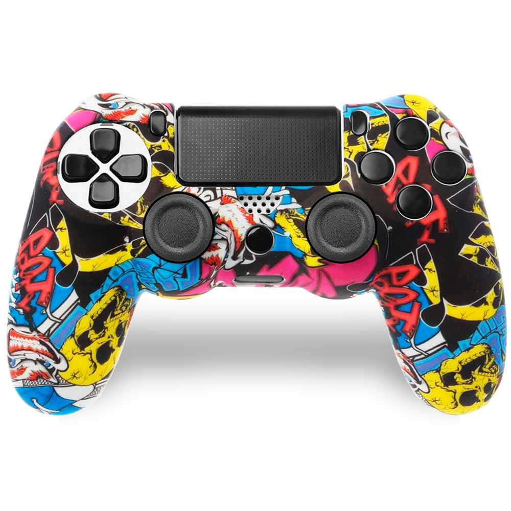 Funda de Silicona Compatible Con Mando PS4/Slim/PRO Skull Graffiti Carcasa Cubierta Anti Caídas Golpes Goma Flexible