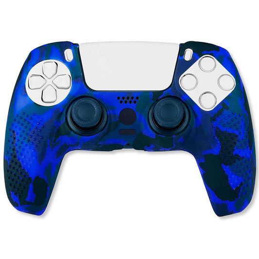 Funda de Silicona Compatible Con Mando PS5 Camuflaje Azul GF40126 Carcasa Anti Caídas Golpes Goma Flexible Suave Camo