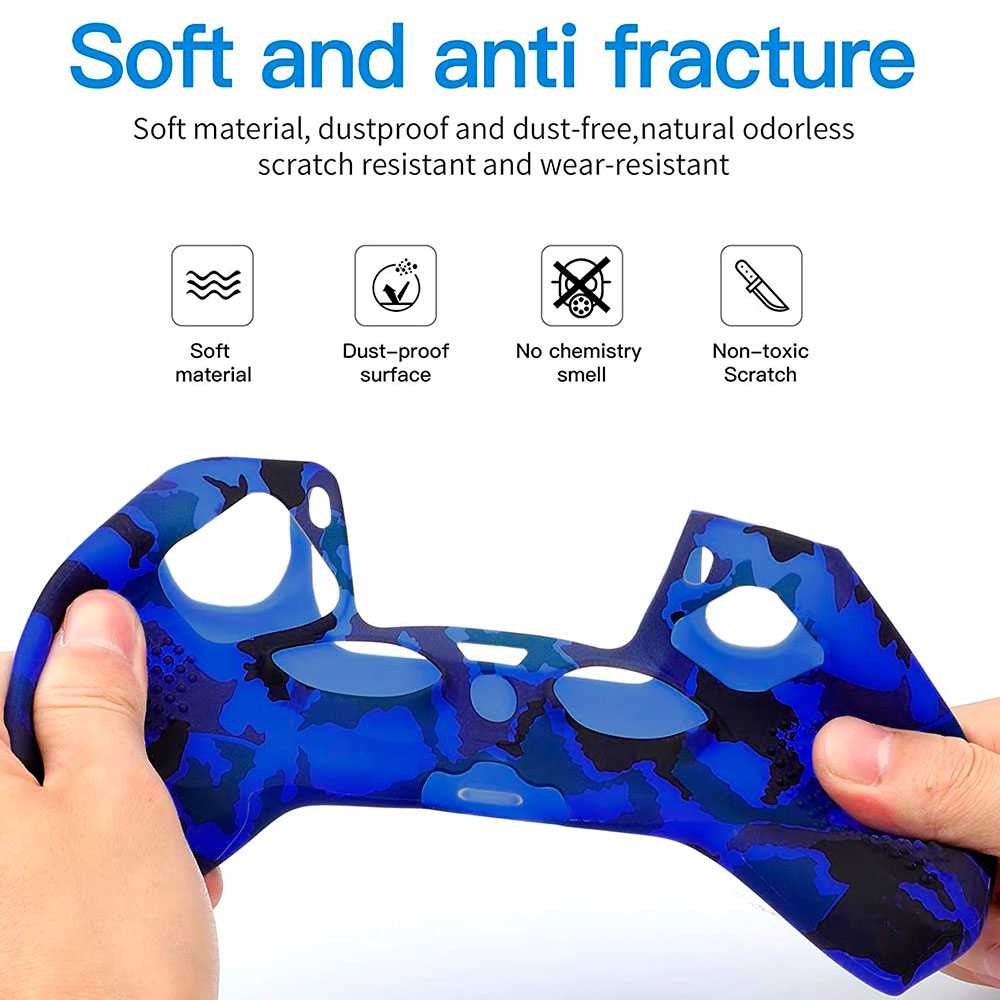 Funda de Silicona Compatible Con Mando PS5 Camuflaje Azul GF40126 Carcasa Anti Caídas Golpes Goma Flexible Suave Camo