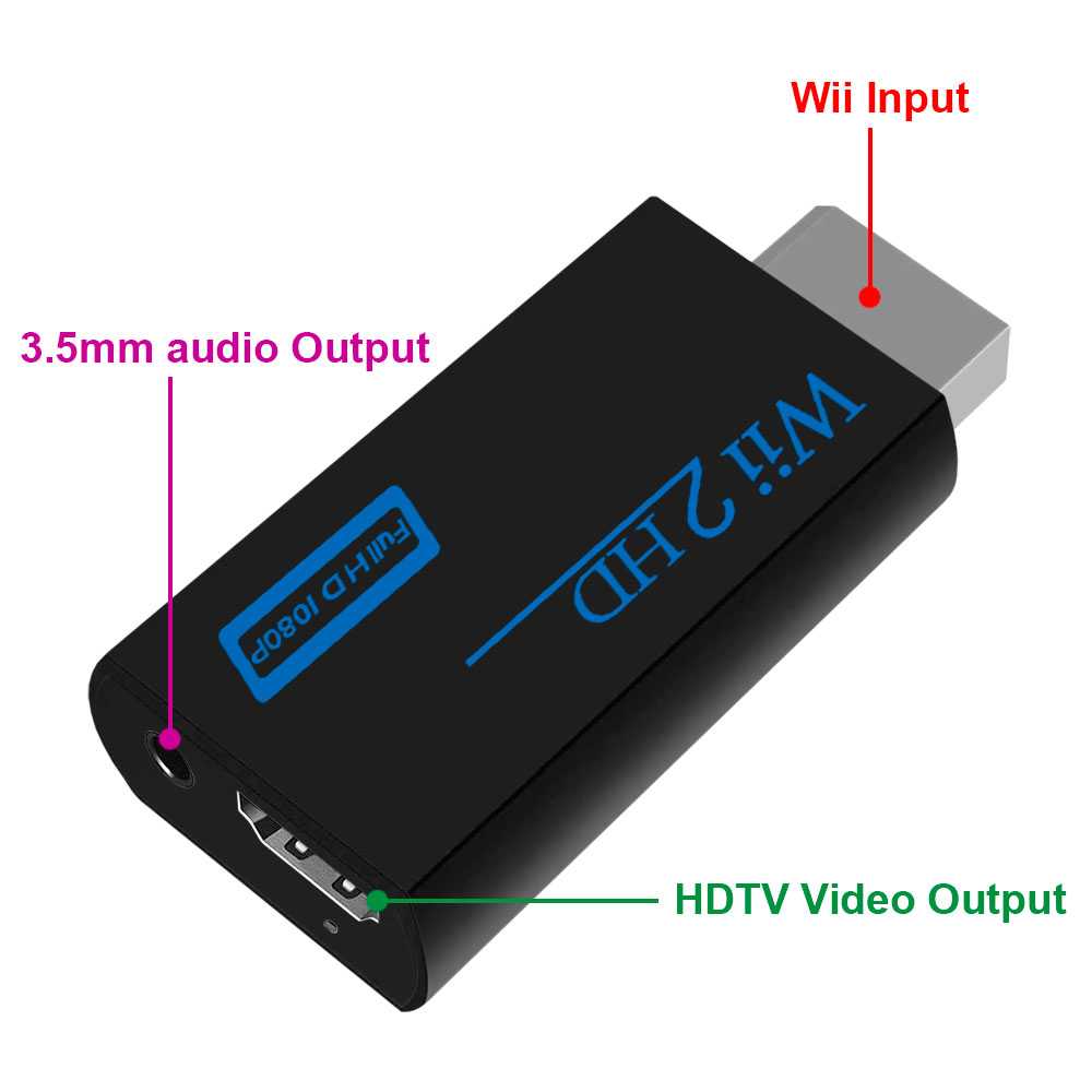 Adaptador de Wii a Tipo Hdmi Adaptador de consola Convertidor de Wii a Tipo Hdmi con audio a través de puerto Hdmi Wii U y Mini TV Monitor Proyector TV Proyector TV (Negro)