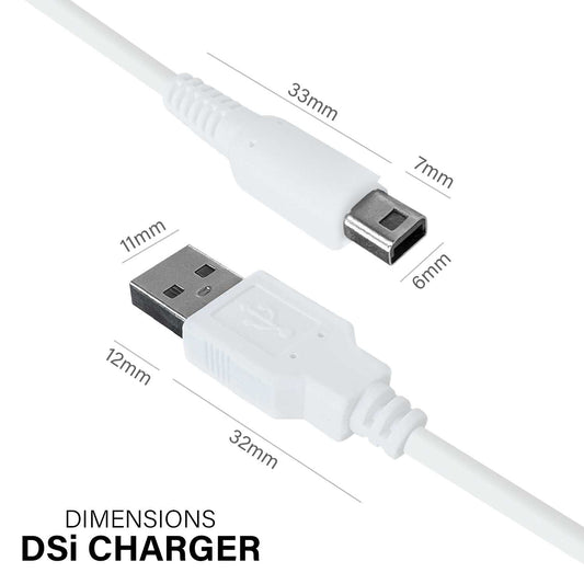 Cable de Carga y Datos USB 1,2m Blanco Compatible con Ninten DSi,DSi XL,2DS,New 2DS XL,3DS,3DS XL,New 3DS,New 3DS XL Cargador Transferencia Archivos Power Lead