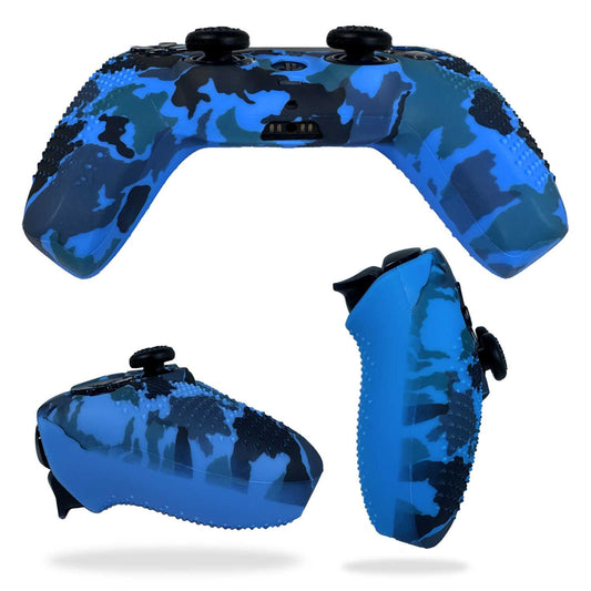OcioDual Funda Mando Consola, Funda para Mando Compatible con PS5, Camuflaje Azul, Carcasa + Grips, Sticker Touchpad,