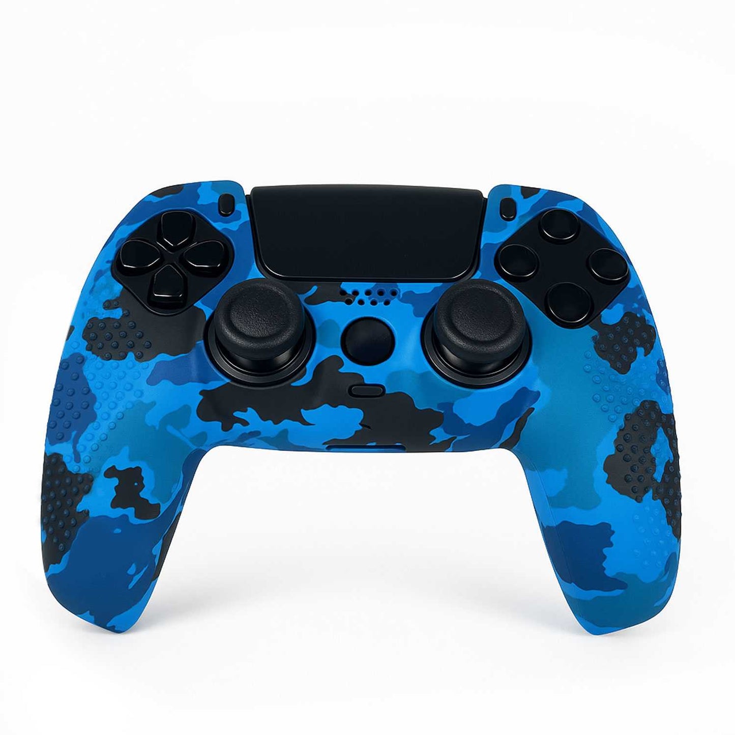 OcioDual Funda Mando Consola, Funda para Mando Compatible con PS5, Camuflaje Azul, Carcasa + Grips, Sticker Touchpad,