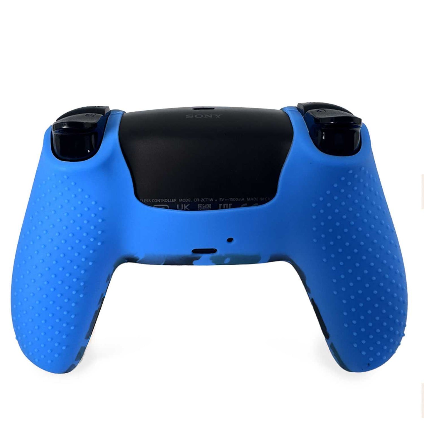 OcioDual Funda Mando Consola, Funda para Mando Compatible con PS5, Camuflaje Azul, Carcasa + Grips, Sticker Touchpad,