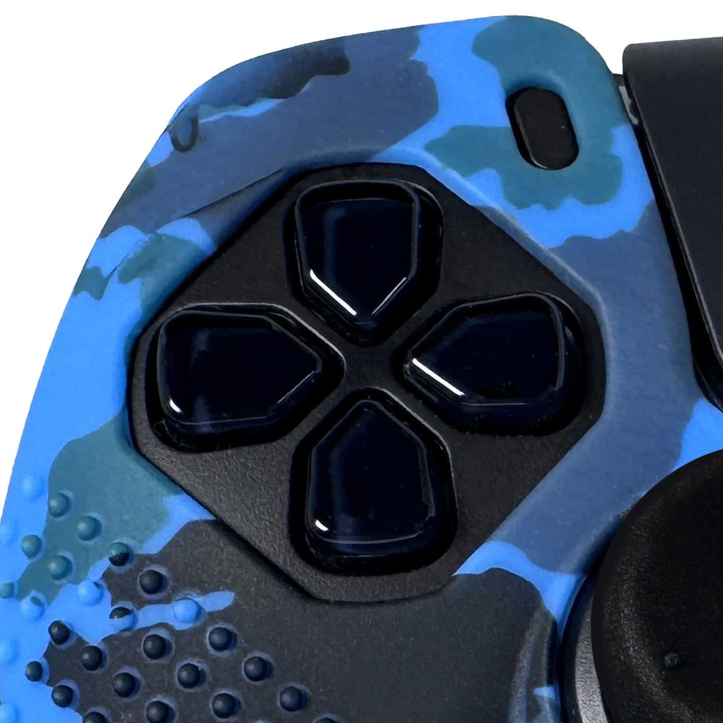OcioDual Funda Mando Consola, Funda para Mando Compatible con PS5, Camuflaje Azul, Carcasa + Grips, Sticker Touchpad,