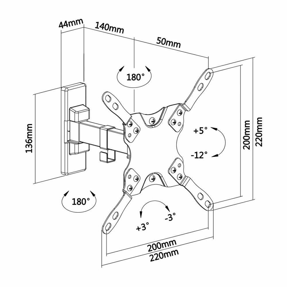 Soporte inclinable y giratorio de pared para monitor/TV/LED de 13' a 42', distancia a la pared 60mm hasta