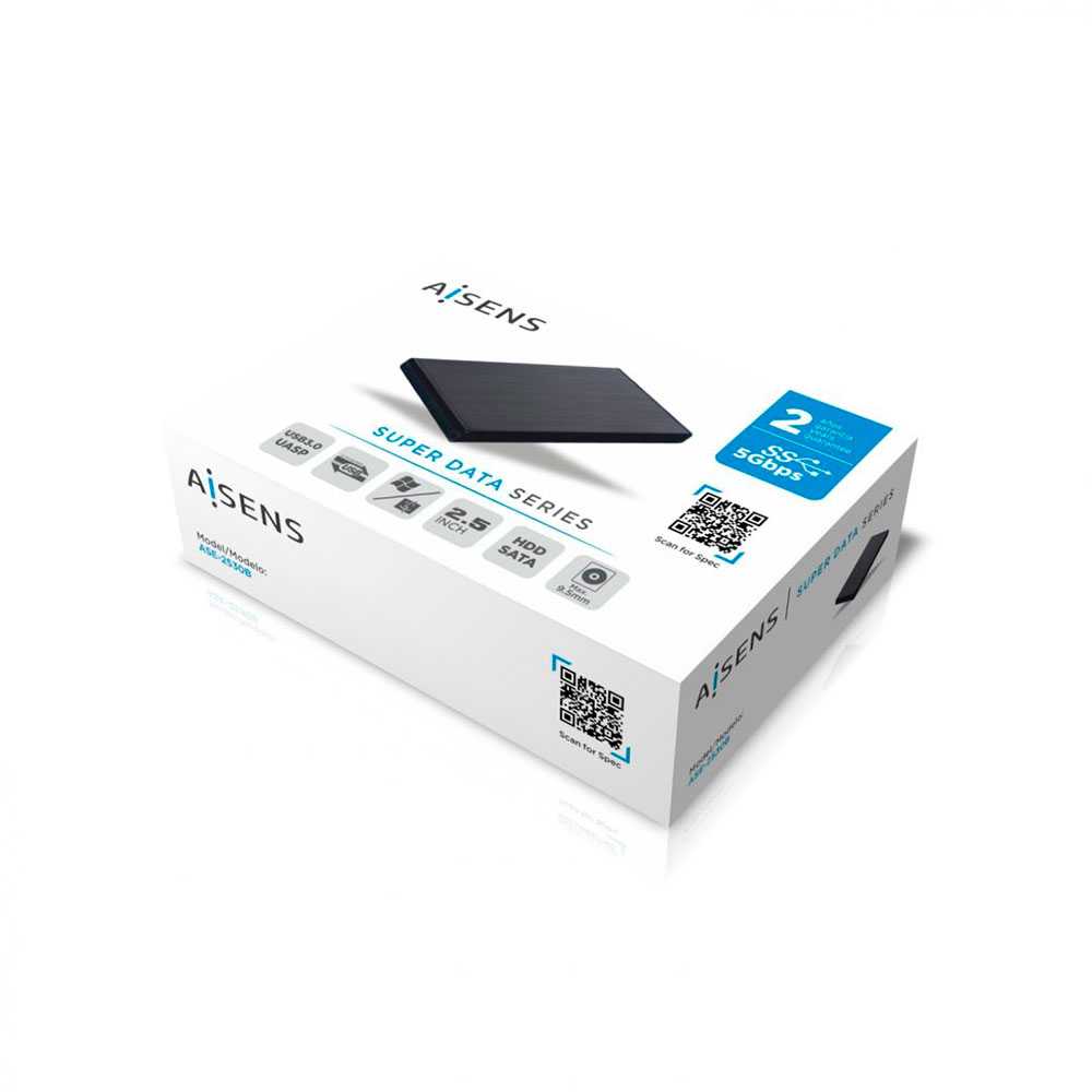 Caja Externa 2,5″ Discos Duros 9,5mm SATA I, II y III a USB 3.0/USB 3.1 GEN1, Aluminio, indicador LED,Negra