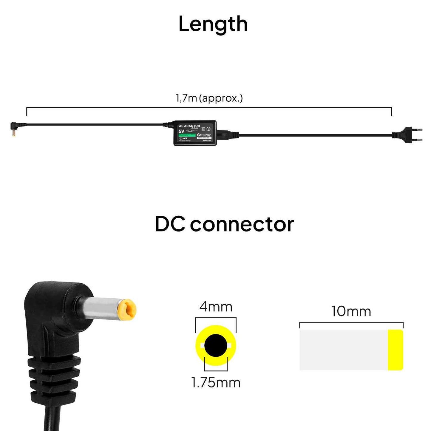 Cargador de Red AC Corriente Enchufe Europeo Negro Compatible con PSP FAT Slim Street 1000 2000 3000 Alimentador de Pared Transformador EU