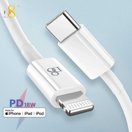 D8 Cable 1m USB Tipo C Lightning Carga+Datos Certificado MFi Blanco Compatible con iPhone 14 14 Pro 13 12 11 X iPad Pro PSC-0462