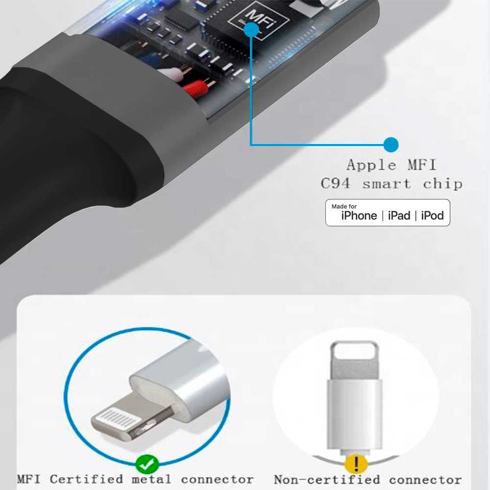 A-BST Cable 1m USB Tipo C Lightning 8P Carga+Datos Certificado MFi Negro Compatible con iPhone 13 12 11 iPad Pro 006-B