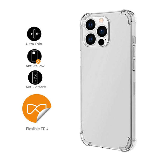 Funda de TPU para iPhone 14 Pro, Carcasa Flexible con Esquinas Reforzadas Antigolpes, Protección en Cámaras, Silicona Transparente