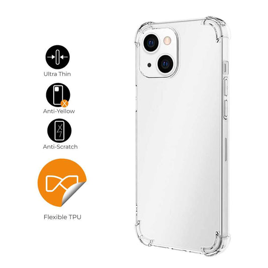 Funda de TPU Compatible con iPhone 13 Mini, Carcasa Flexible con Esquinas Reforzadas Antigolpes, Protección en Cámaras, Silicona Transparente