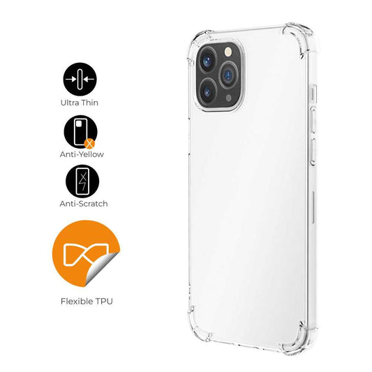 Funda de TPU Compatible con iPhone 12 Pro Max, Carcasa Flexible con Esquinas Reforzadas Antigolpes, Protección en Cámaras, Silicona Transparente