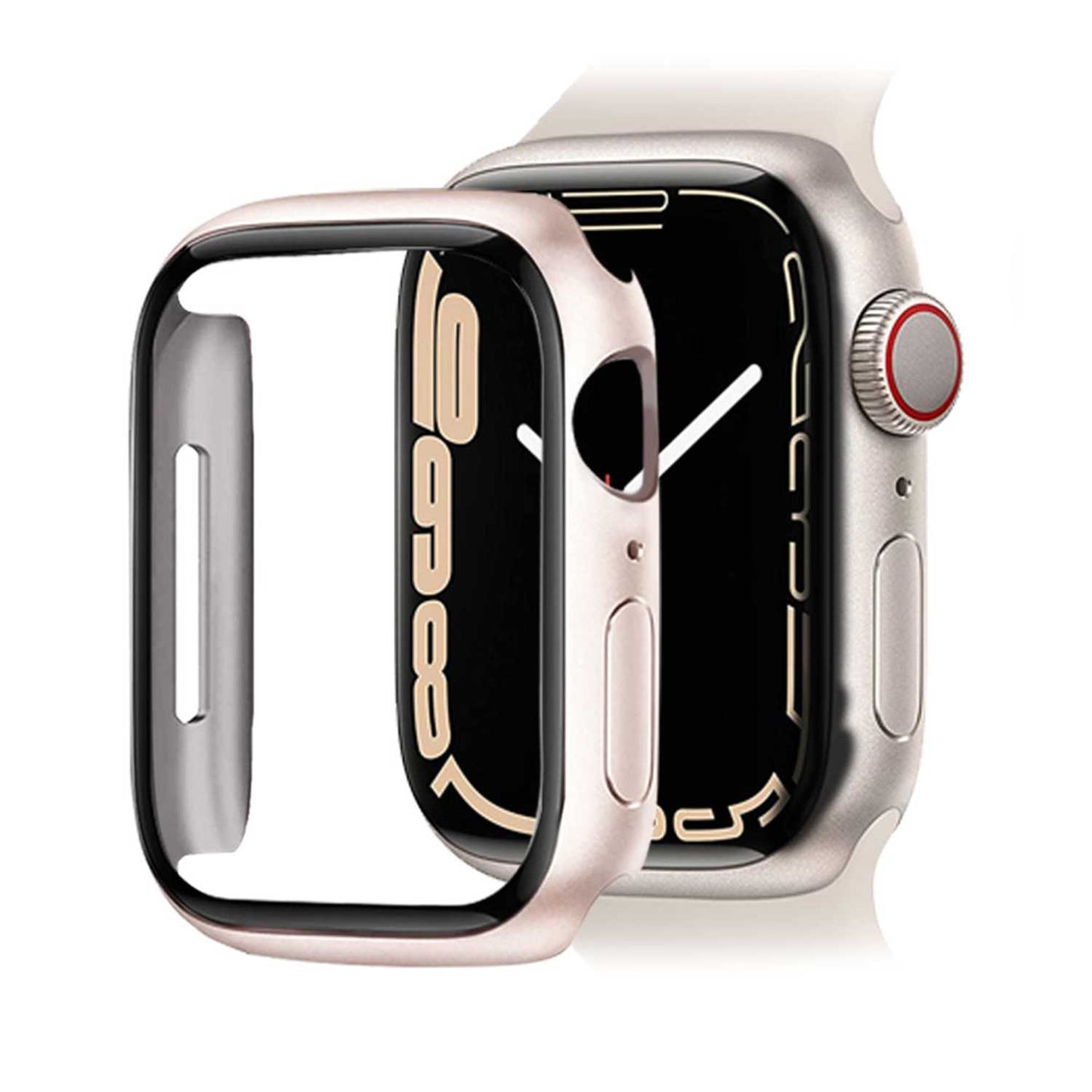Funda Protectora con Cristal Templado Compatible con Relojes Inteligentes Apple Watch 7 (45mm) Rosa Oro