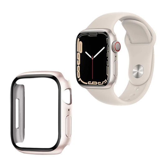 Funda Protectora con Cristal Templado Compatible con Relojes Inteligentes Apple Watch 7 (45mm) Rosa Oro