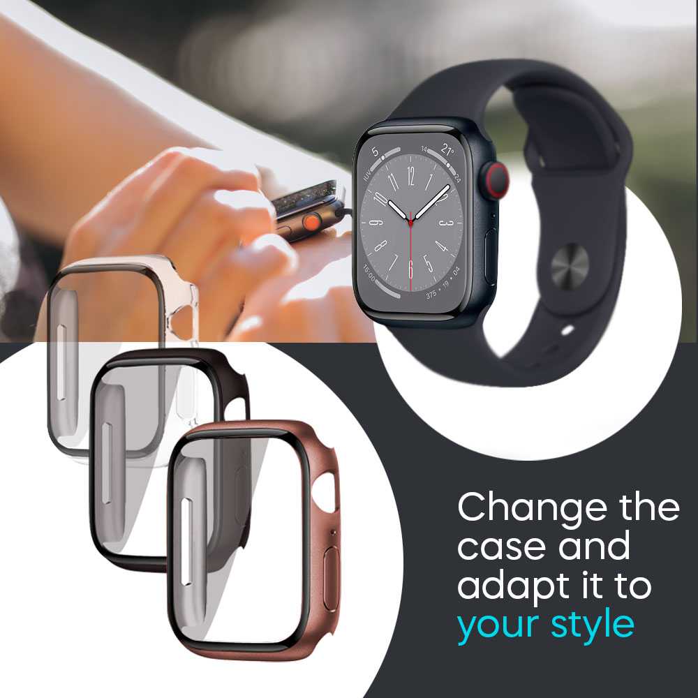 Funda Protectora con Cristal Templado Compatible con Relojes Inteligentes Apple Watch 7 (45mm) Rosa Oro
